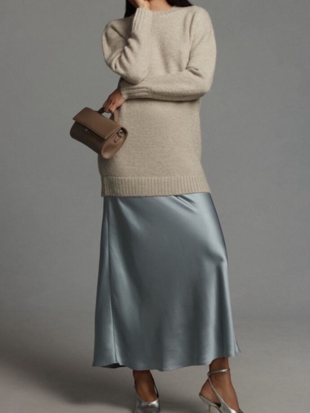 By Anthropologie Long-Sleeve Twofer Sweater Slip Maxi Dress Medium Petite